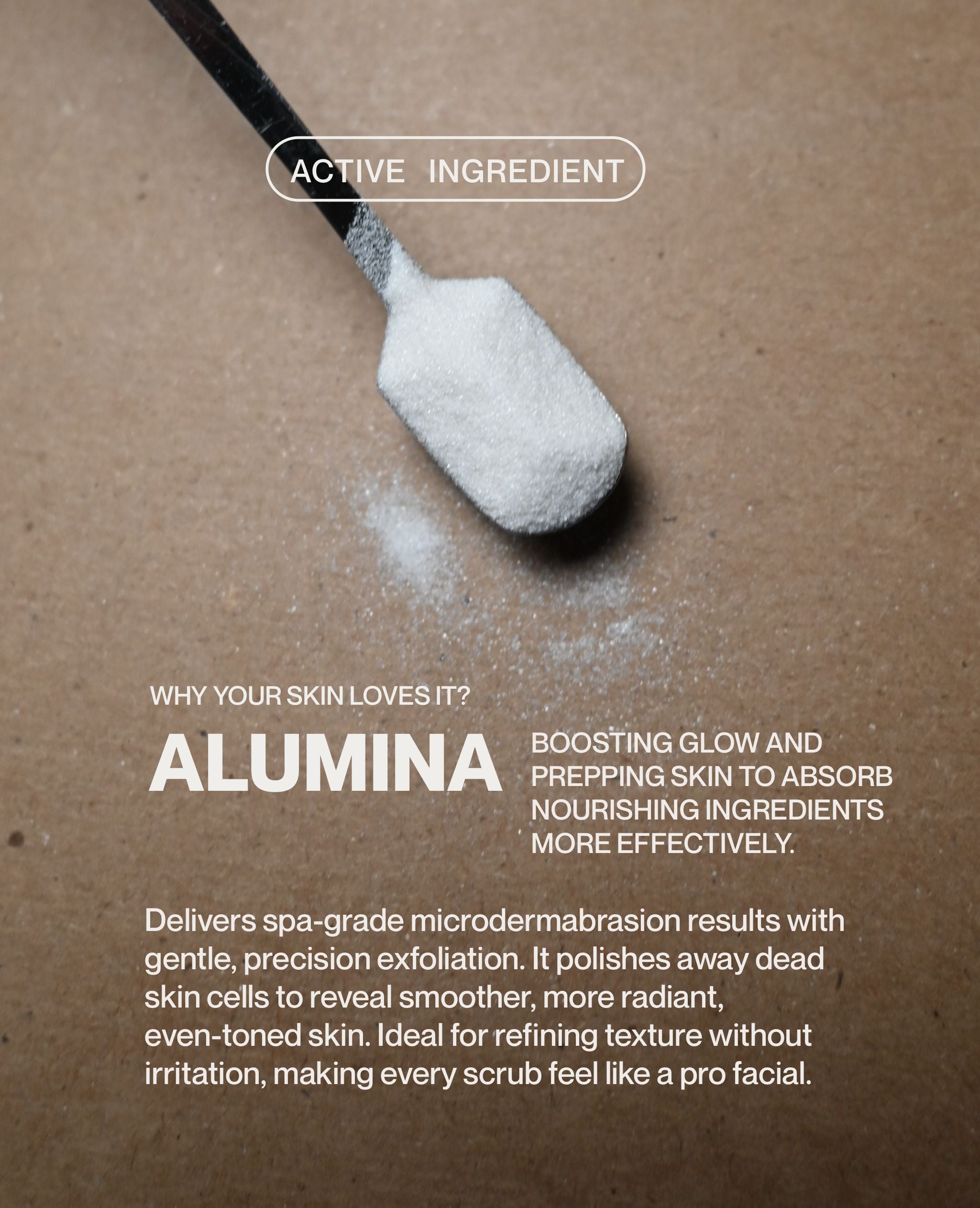 Alumina exfoliating ingredient showcased for body scrub microdermabrasion benefits