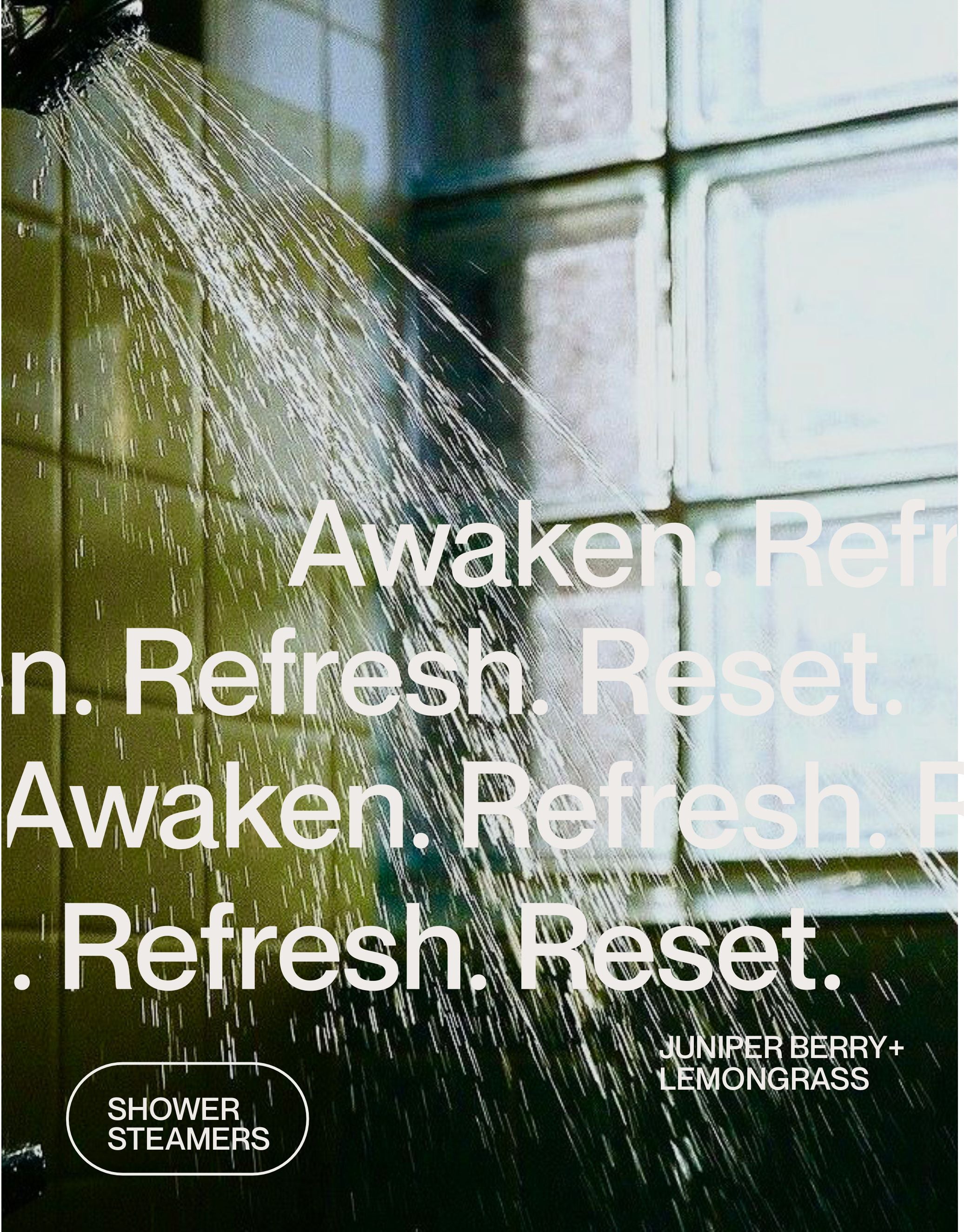 Contemporary self-care campaign promoting calm and grounding shower steamers  moments