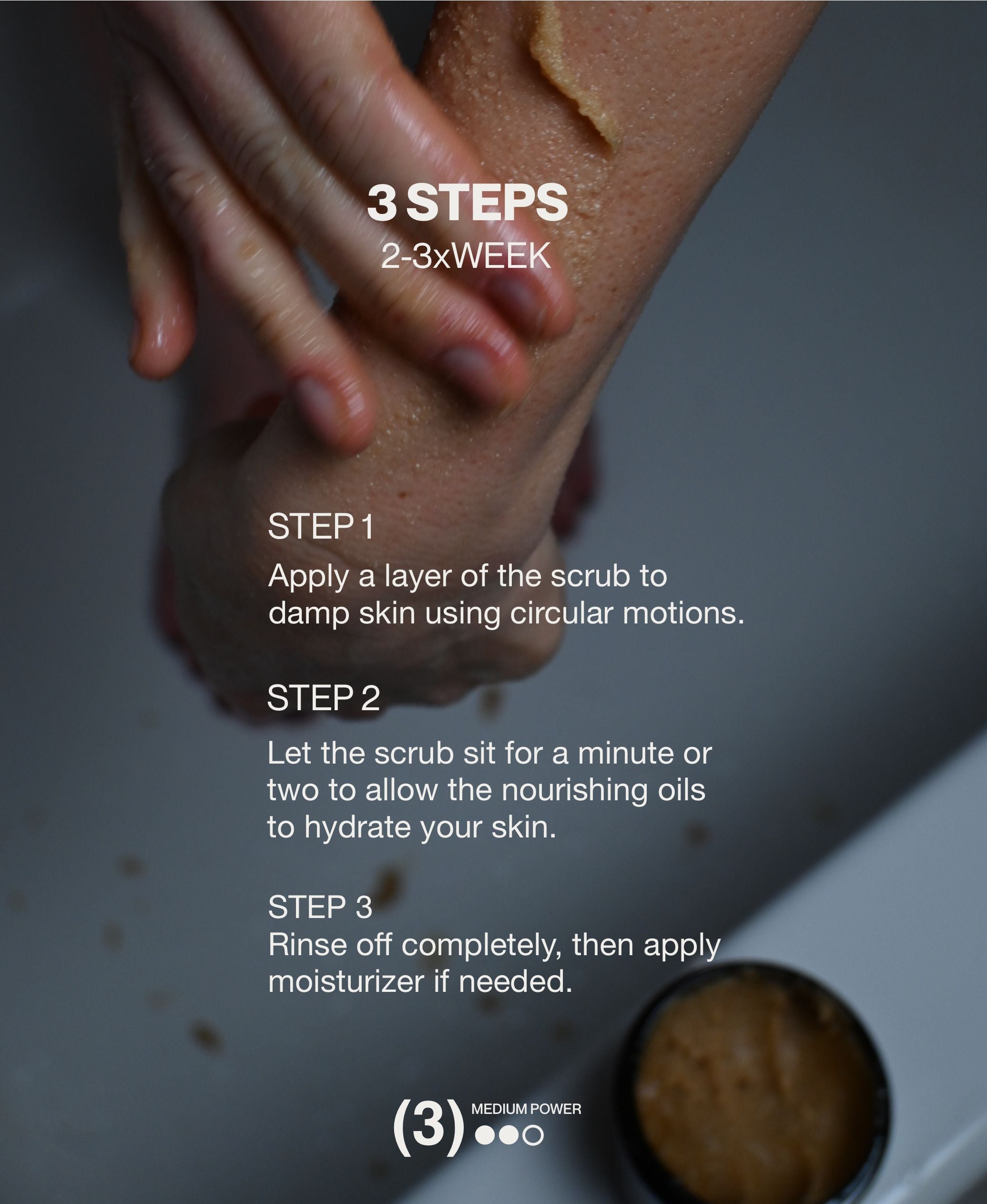 Contemporary wellness image explaining how to use body scrub