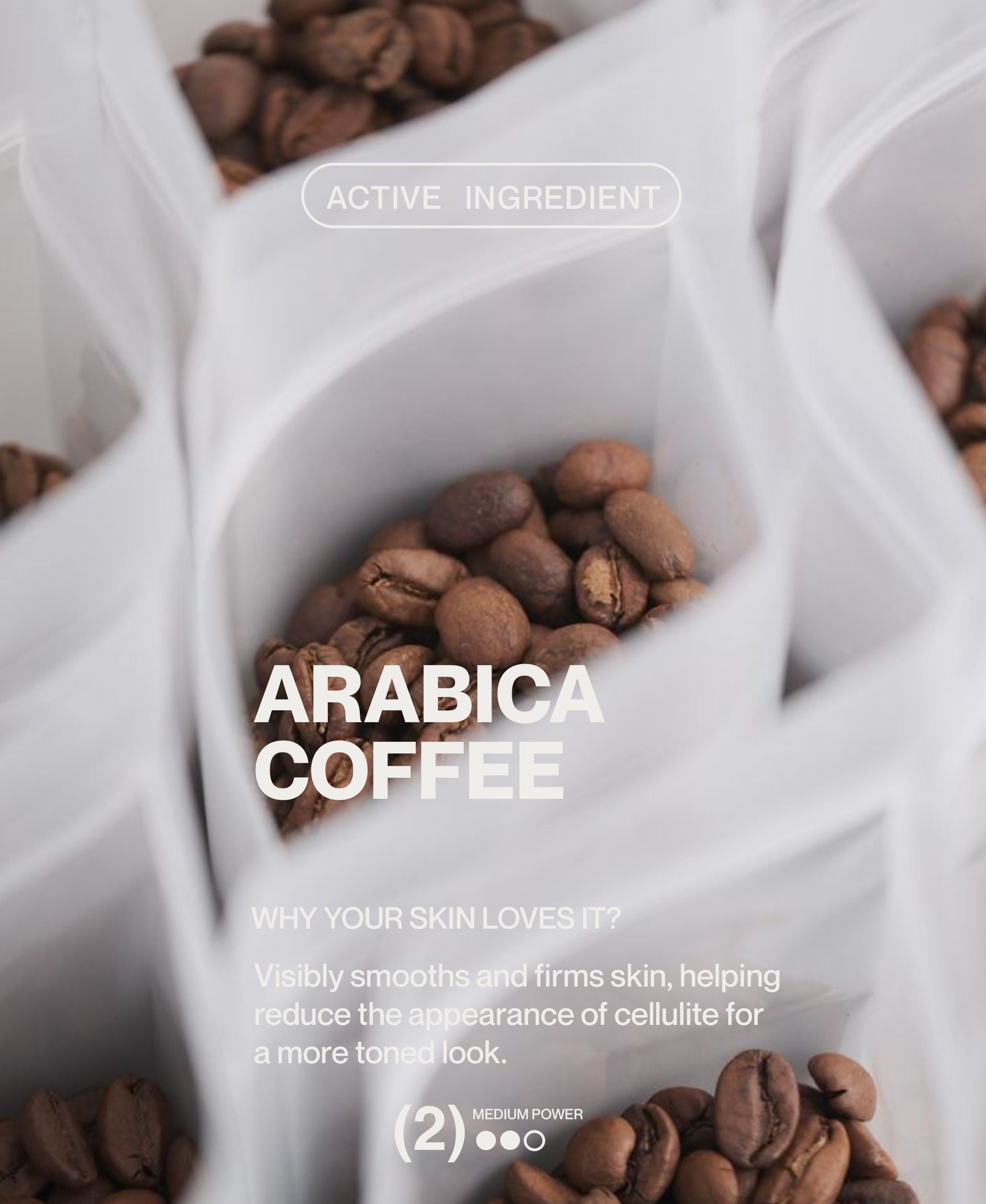 Arabica coffee beans showcased as active ingredient in exfoliating body scrub