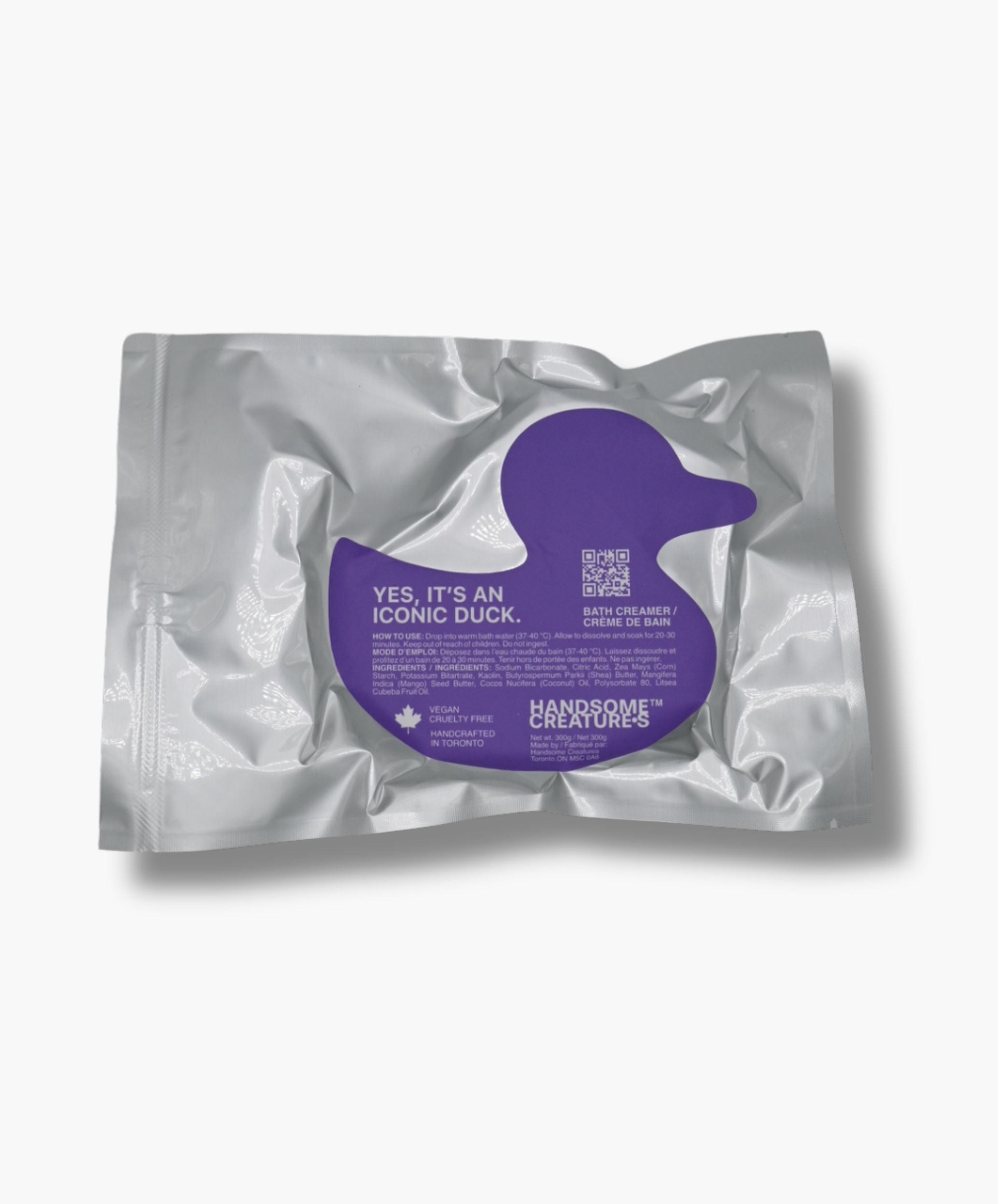 Iconic duck bath creamer packaging featuring a playful design and nourishing ingredients.