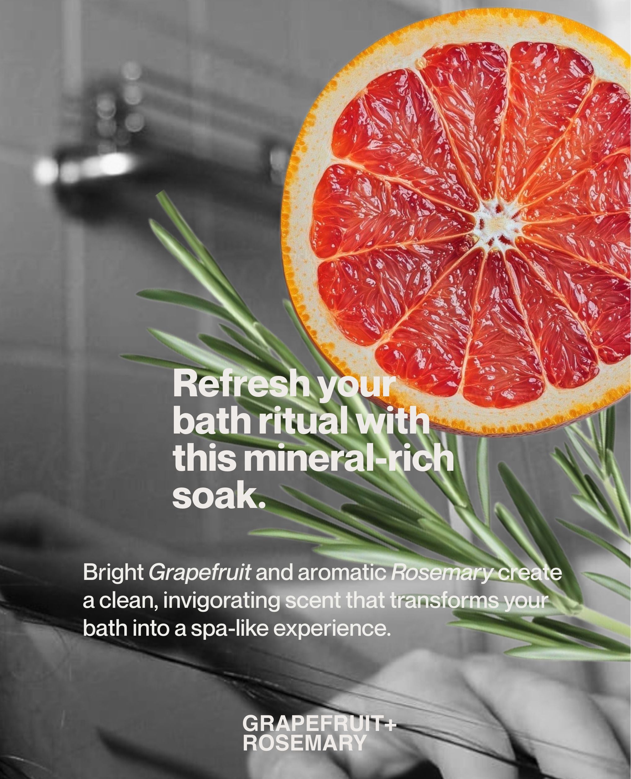 Grapefruit and rosemary bath salt campaign with vibrant citrus wellness aesthetic