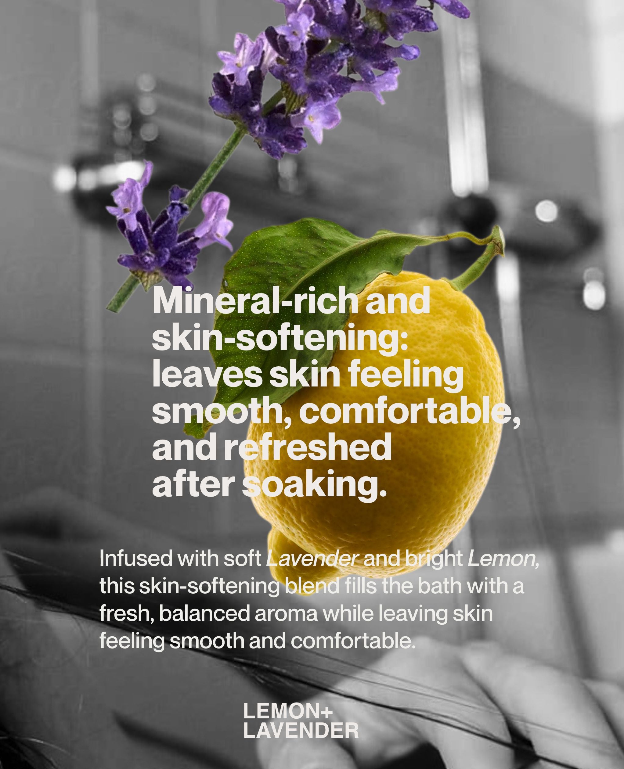 Lemon and lavender bath salt campaign with fresh citrus and floral wellness aesthetic