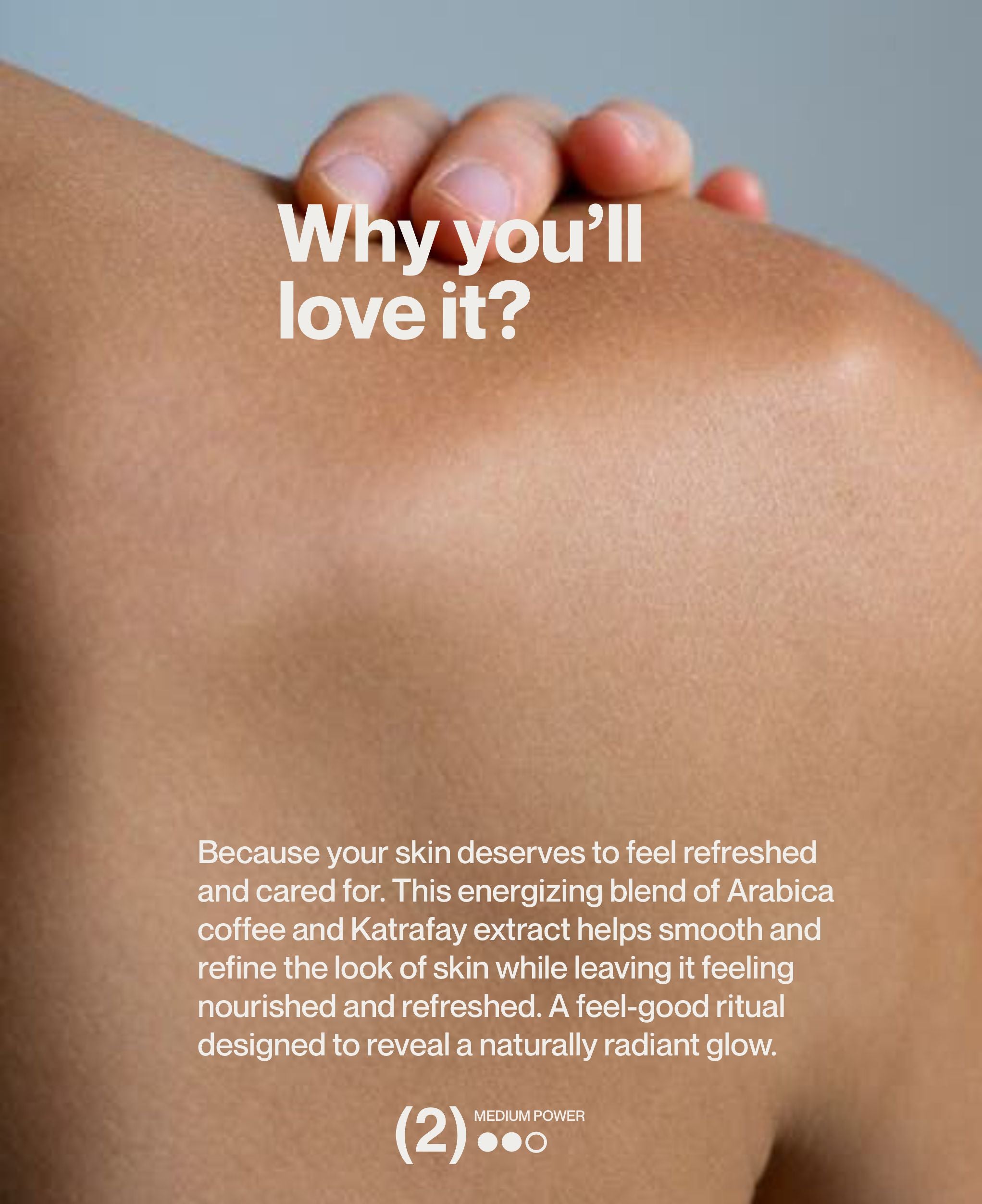 Modern skincare wellness body scrub campaign promoting smooth radiant-looking skin