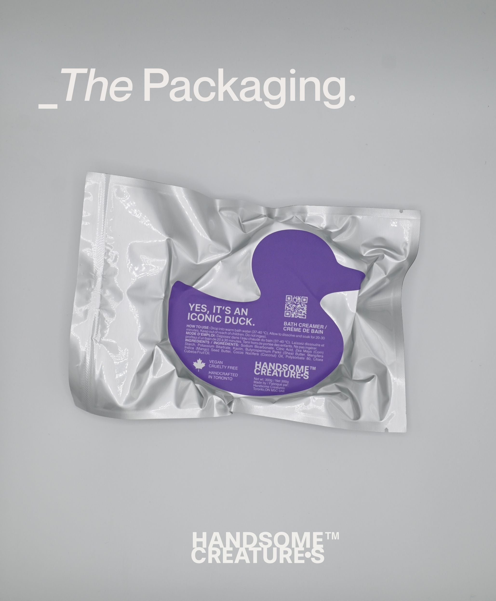 Iconic Duck bath creamer packaging featuring playful design and branding by Handsome Creatures.